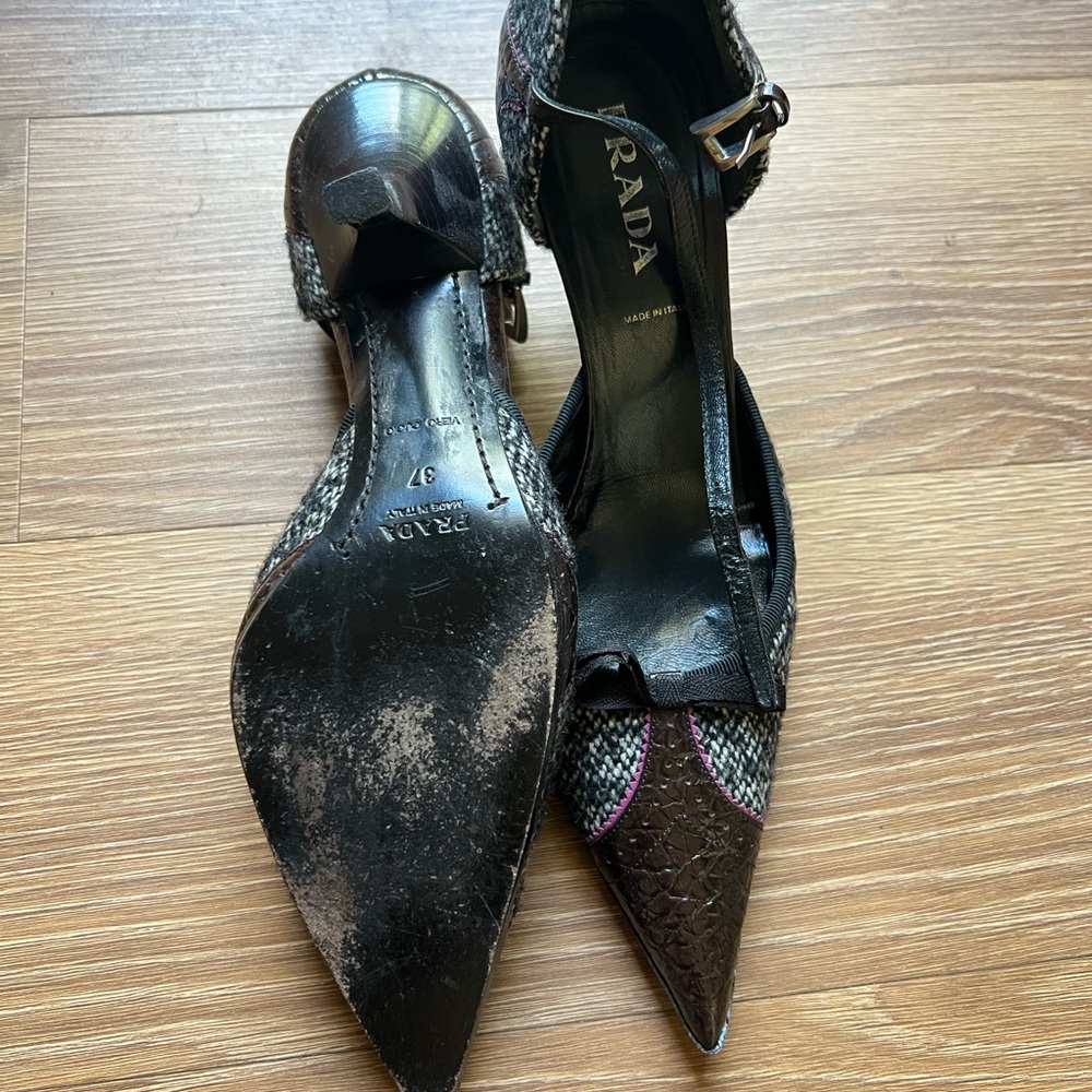 Prada Women's Black and Brown Textured Heels - Picture 3 of 4